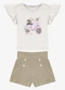 Trick Nick - Conjunto Feminino Blusa com Shorts Azul - variação: Bege