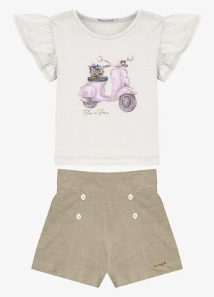 Trick Nick - Conjunto Feminino Blusa com Shorts Bege - TRICK NICK