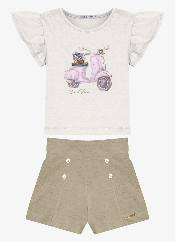 Trick Nick - Conjunto Feminino Blusa com Shorts Bege