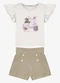 Trick Nick - Conjunto Feminino Blusa com Shorts Bege - variação: Bege