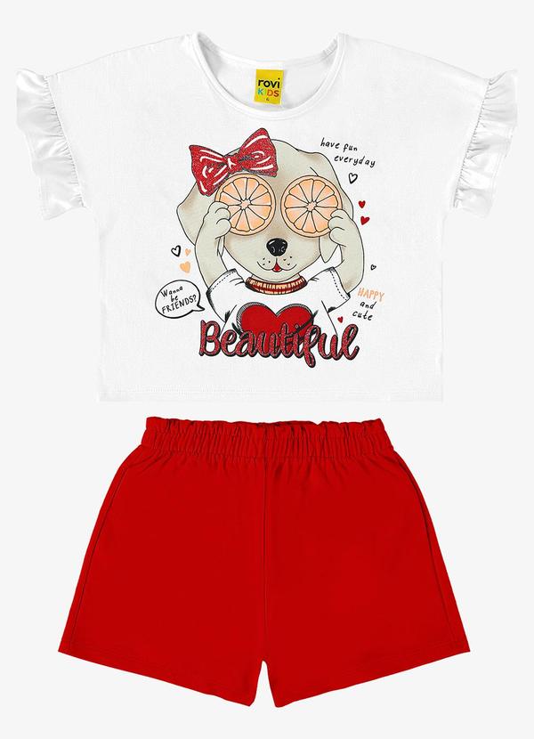 Rovi Kids - Conjunto Feminino Blusa com Shorts Branco