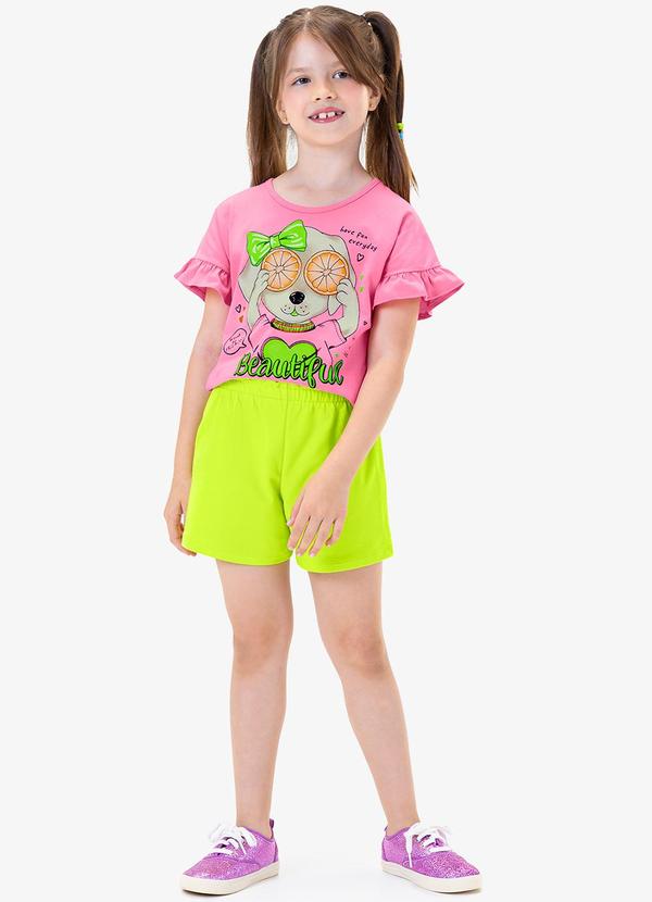 Rovi Kids - Conjunto Feminino Blusa com Shorts Rosa