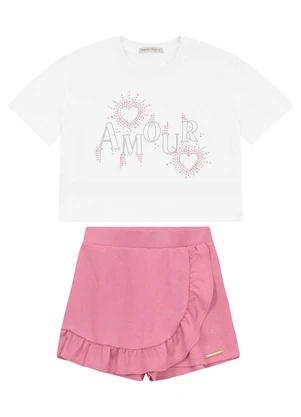 Trick Nick - Conjunto Feminino Blusa com Shorts Saia Branco - TRICK NICK