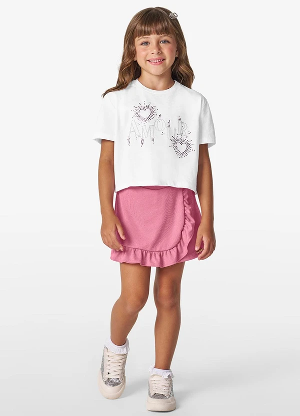 Trick Nick - Conjunto Feminino Blusa com Shorts Saia Branco