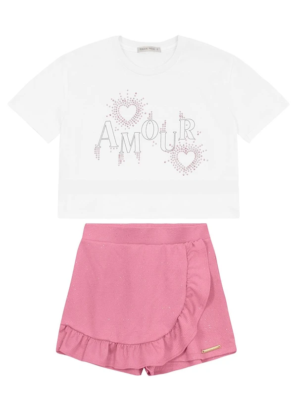 Trick Nick - Conjunto Feminino Blusa com Shorts Saia Branco 2