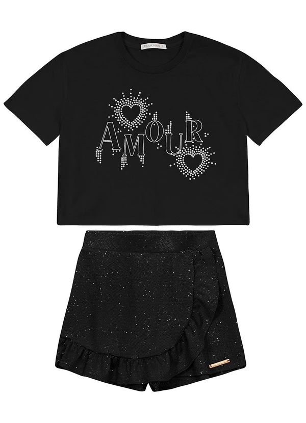 Trick Nick - Conjunto Feminino Blusa com Shorts Saia Preto