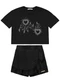 Trick Nick - Conjunto Feminino Blusa com Shorts Saia Preto - variação: Preto