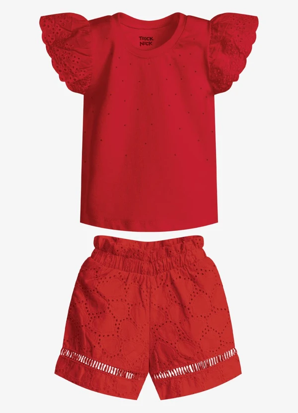Trick Nick - Conjunto Feminino Blusa com Shorts Vermelho