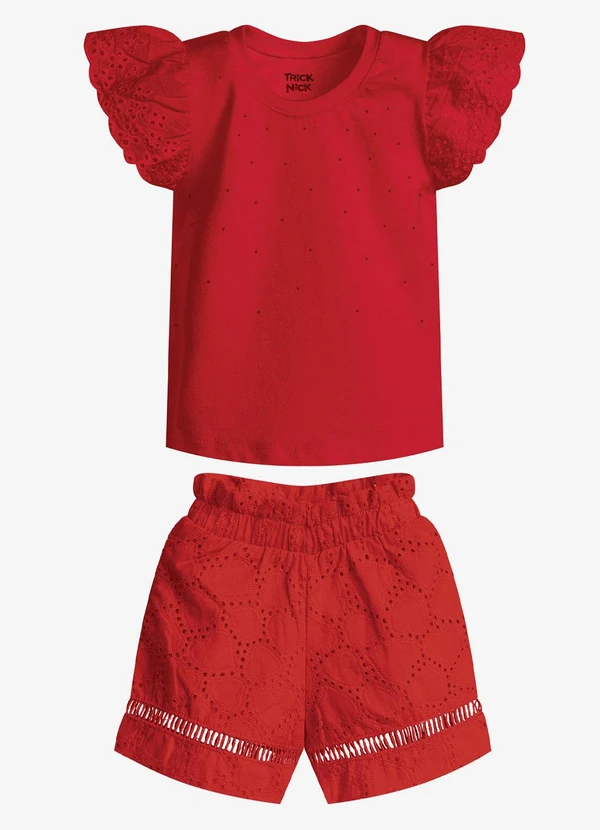 Trick Nick - Conjunto Feminino Blusa com Shorts Vermelho