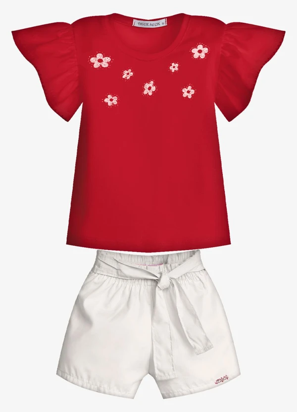 Trick Nick - Conjunto Feminino Blusa com Shorts Vermelho