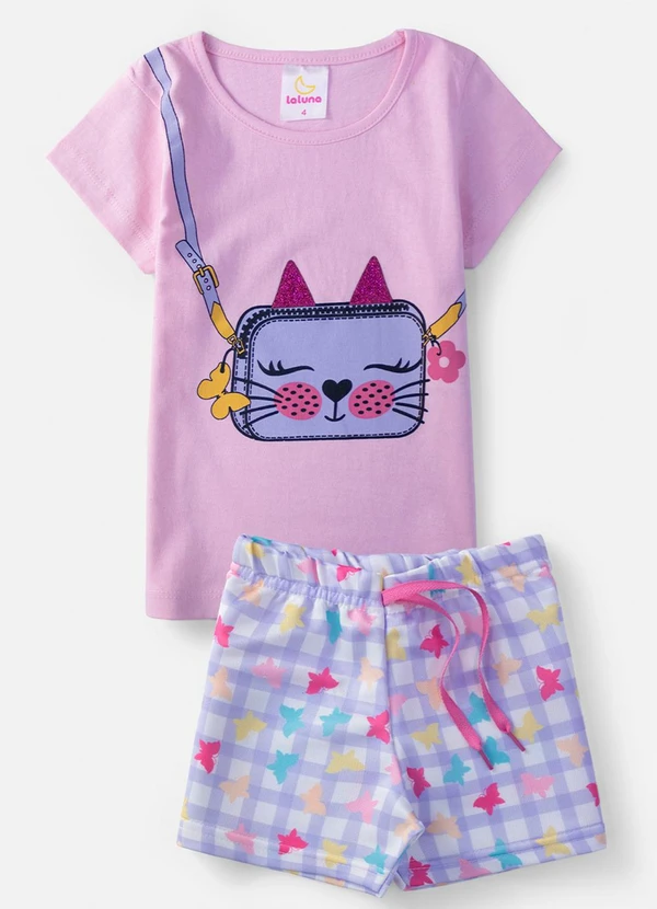 Laluna - Conjunto Feminino Bolsinha Gato Rosa 2