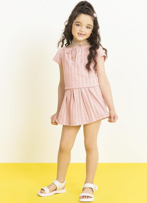 Cativa Kids - Conjunto Feminino em Tricô Leve Rosa 1