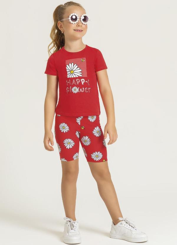 Cativa Kids - Conjunto Feminino Estampa Girassóis Vermelho