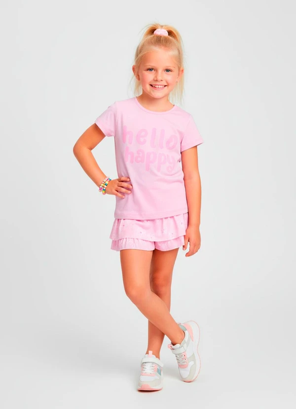 Laluna - Conjunto Feminino Hello Happy FloresRosa Bebê