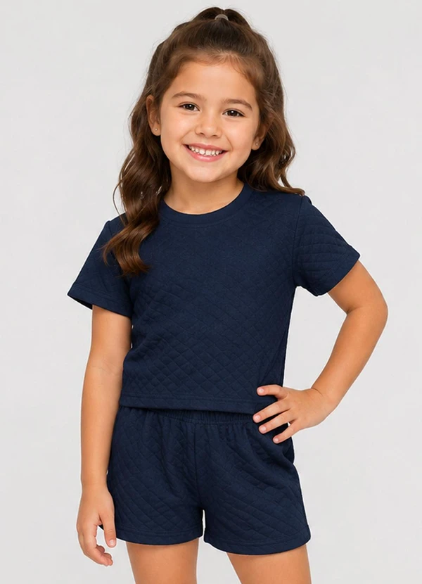 Select - Conjunto Feminino Infantil Blusa e Short Azul