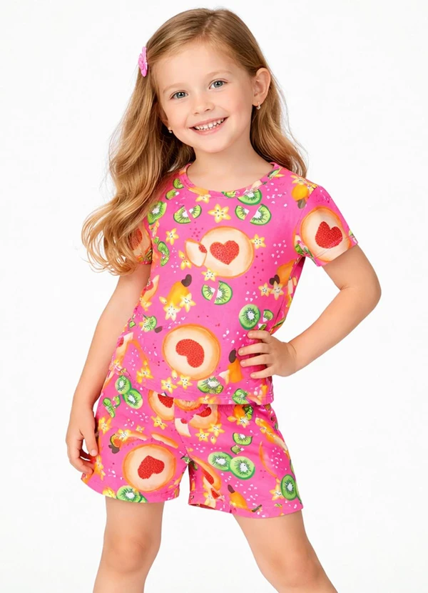 Select - Conjunto Feminino Infantil Blusa e Short Rosa
