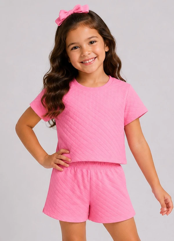 Select - Conjunto Feminino Infantil Blusa e Short Rosa