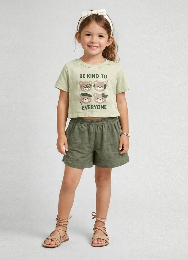 Select - Conjunto Feminino Infantil Blusa e Short Verde
