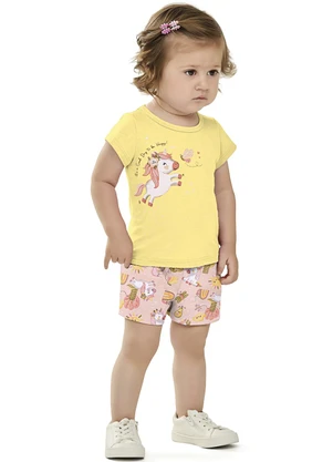 Conjunto Feminino Infantil Blusa Shorts (Amarelo) - undefined
