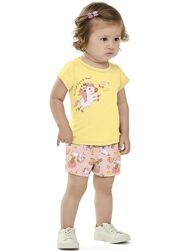 Elian - Conjunto Feminino Infantil Blusa Shorts Amarelo