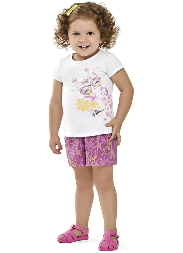 Elian - Conjunto Feminino Infantil Blusa / Shorts Branco