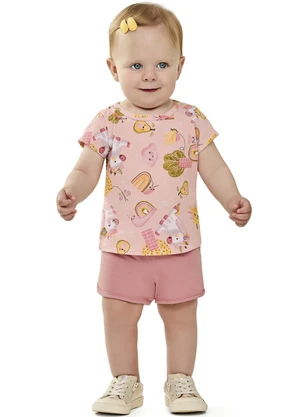 Elian - Conjunto Feminino Infantil Blusa / Shorts Rosa - ELIAN