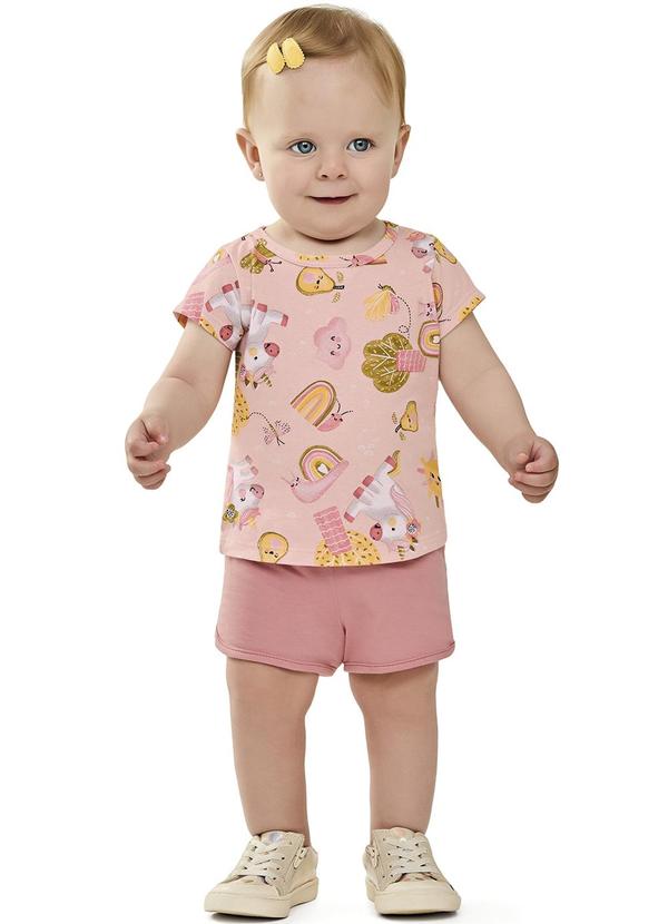 Elian - Conjunto Feminino Infantil Blusa / Shorts Rosa