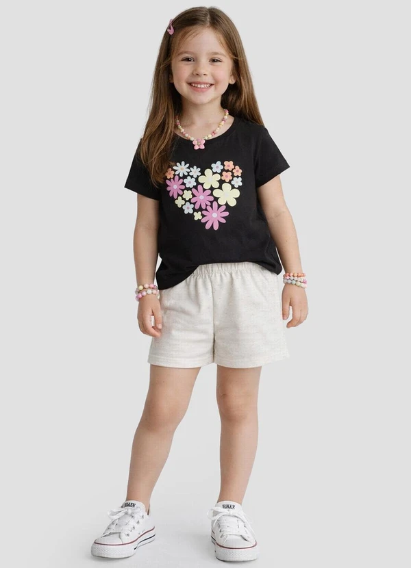 Select - Conjunto Feminino Infantil Short e Blusa Bege