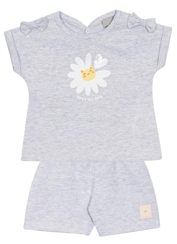 Sempre Kids - Conjunto Feminino Meia Malha/Moletinho Mescla