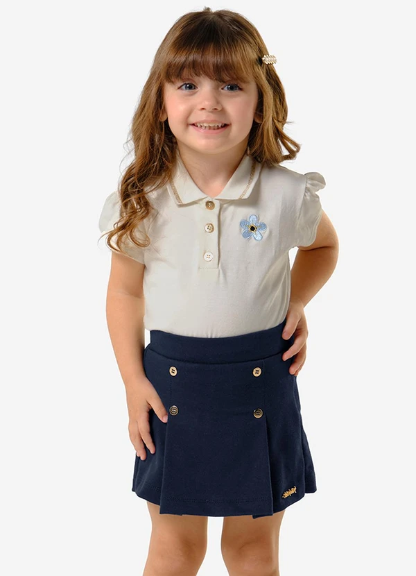 Trick Nick - Conjunto Feminino Polo com Shorts Saia Bege