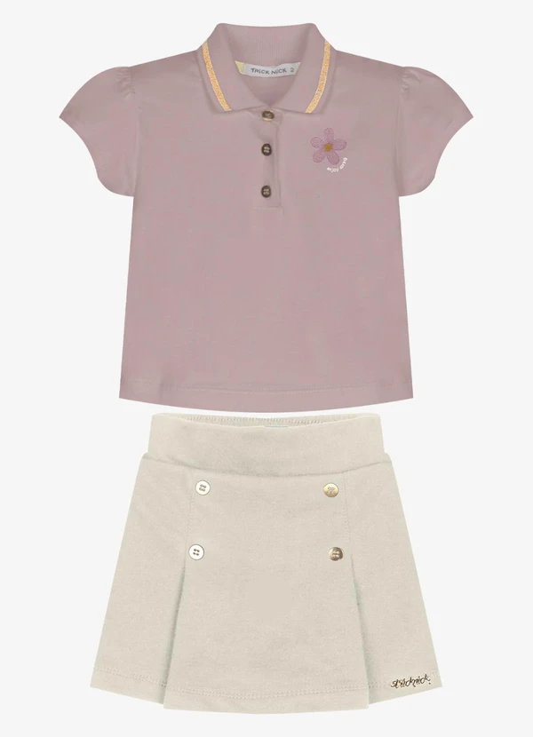 Trick Nick - Conjunto Feminino Polo com Shorts Saia Rosa