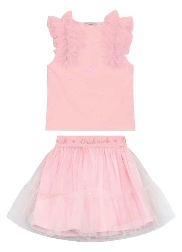 Trick Nick - Conjunto Feminino Regata com Saia Rosa