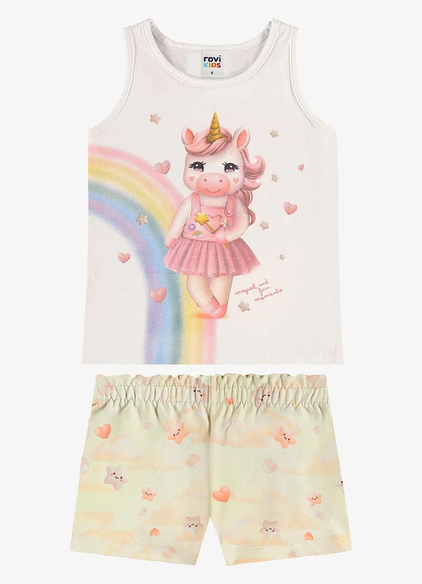 Rovi Kids - Conjunto Feminino Regata com Shorts Bege
