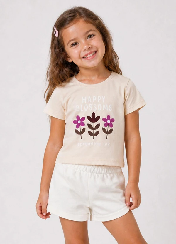 Select - Conjunto Feminino Short e Blusa Estampada Bege
