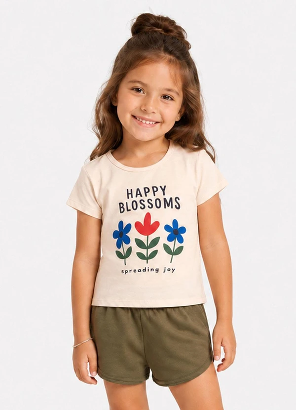 Select - Conjunto Feminino Short e Blusa Estampada Bege