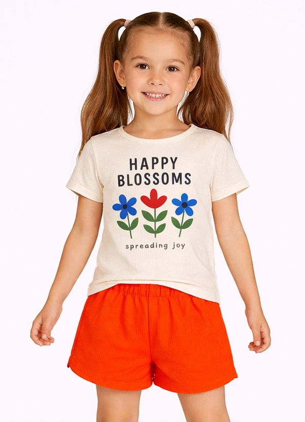 Select - Conjunto Feminino Short e Blusa Estampada Bege