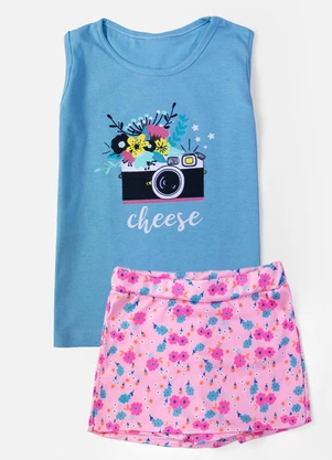 Laluna - Conjunto Feminino Shorts Saia Cheese Azul Bebê - LALUNA