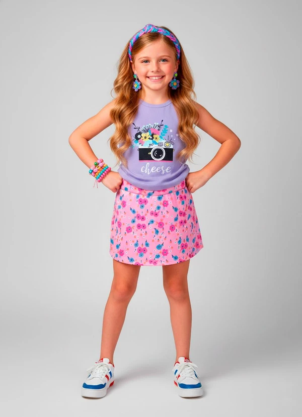 Laluna - Conjunto Feminino Shorts Saia Cheese Lilás