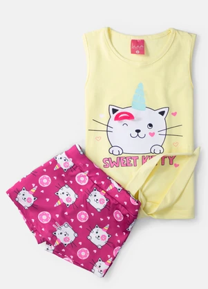 Laluna - Conjunto Feminino Sweet Kitty Amarelo - LALUNA
