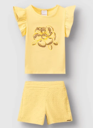 Carinhoso - Conjunto Flor com Bordado Menina Amarelo - CARINHOSO