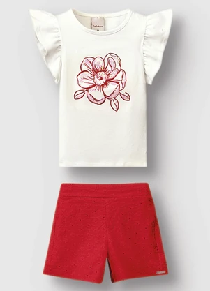 Carinhoso - Conjunto Flor com Bordado Menina Off White - CARINHOSO