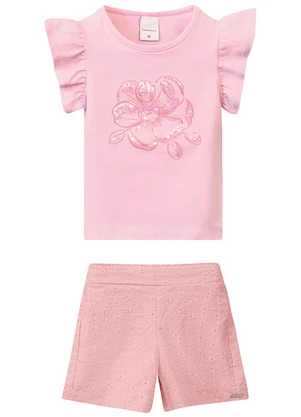 Carinhoso - Conjunto Flor com Bordado Menina Rosa Claro - CARINHOSO