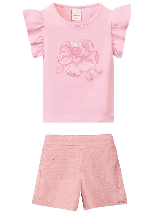 Carinhoso - Conjunto Flor com Bordado Menina Rosa Claro 2