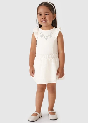 Carinhoso - Conjunto Floral com Aplique Menina Off White - CARINHOSO