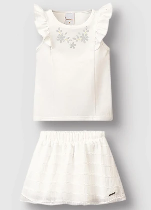 Carinhoso - Conjunto Floral com Aplique Menina Off White - CARINHOSO