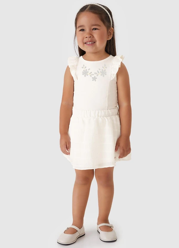 Carinhoso - Conjunto Floral com Aplique Menina Off White 1