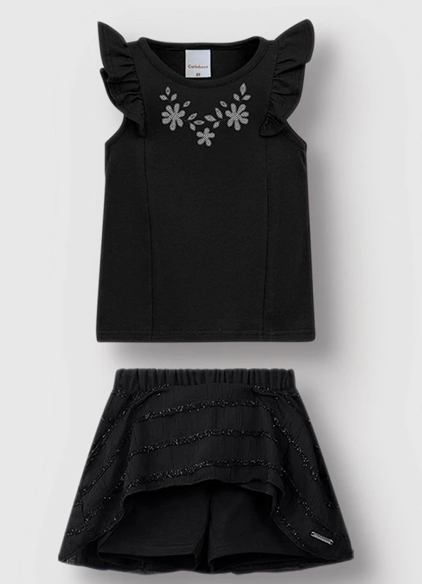 Carinhoso - Conjunto Floral com Aplique Menina Preto 1