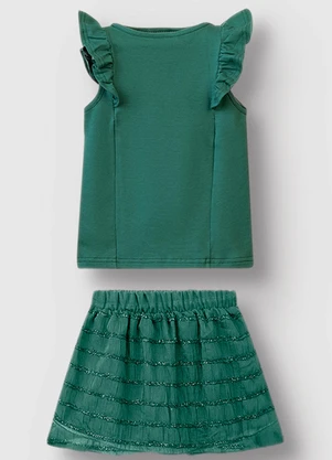 Carinhoso - Conjunto Floral com Aplique Menina Verde  - CARINHOSO