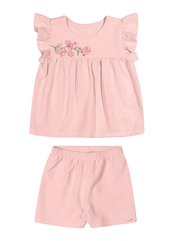 Alenice - Conjunto Floral com Babados Menina Rosa 