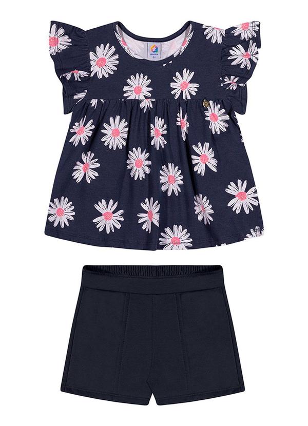 Alenice - Conjunto Floral com Babados Ombros Menina Preto